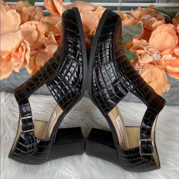 Calico Croc Embossed Leather Heeled Loafer Size 8 - Picture 7 of 11